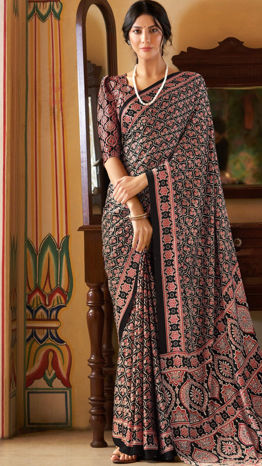 Designer Ajrakh Saree (D.No.204 B)