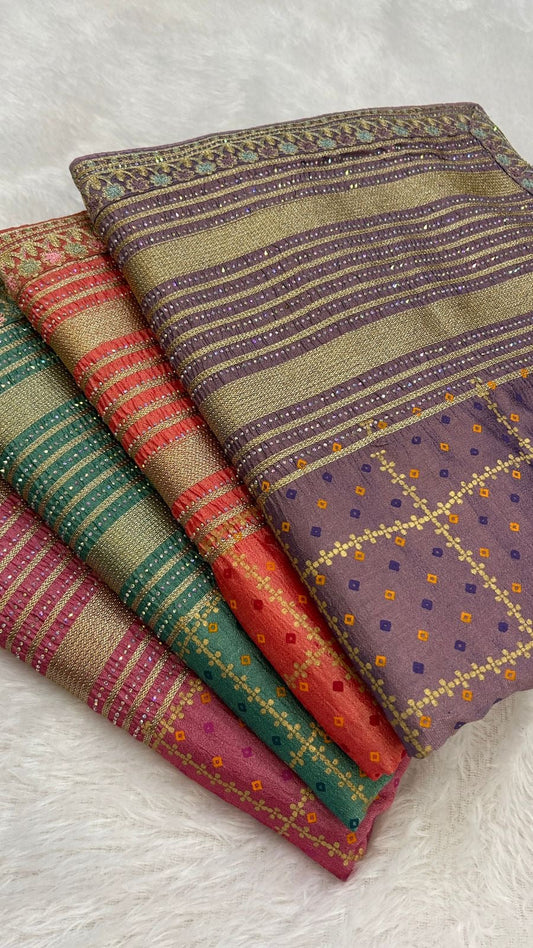 Heritage Kutchi Bandhani Saree With Siroski Work