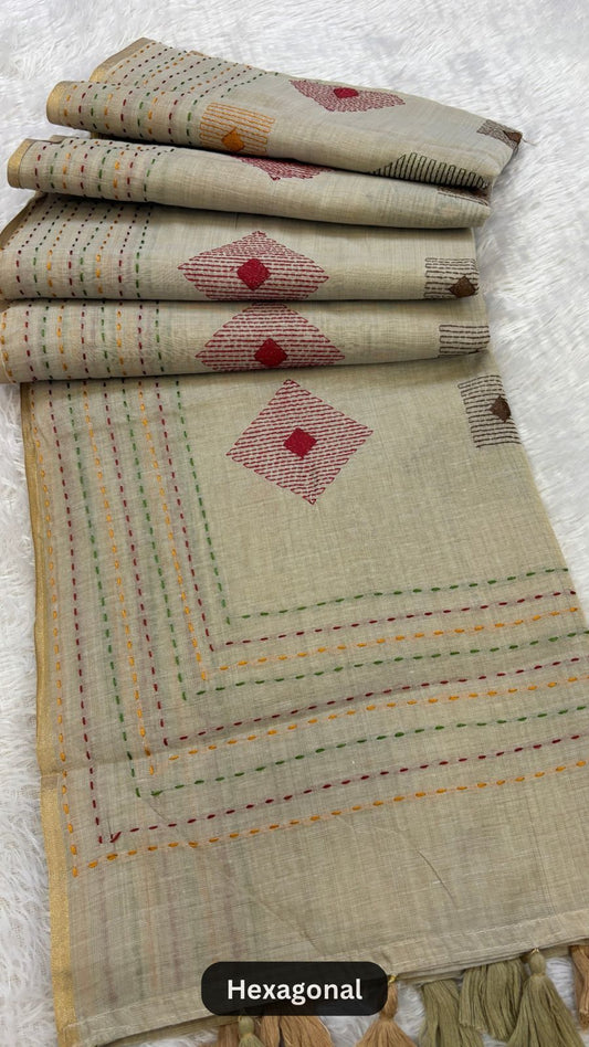 Corporate Wear Katha Saree (Chikoo)