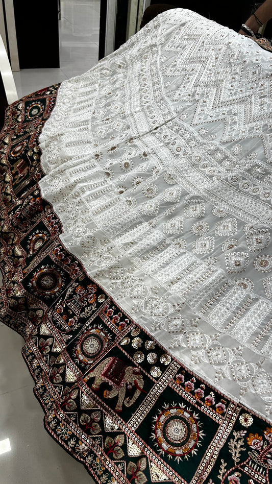White Dola Silk With Bandhani Duppta Lehanga Choli
