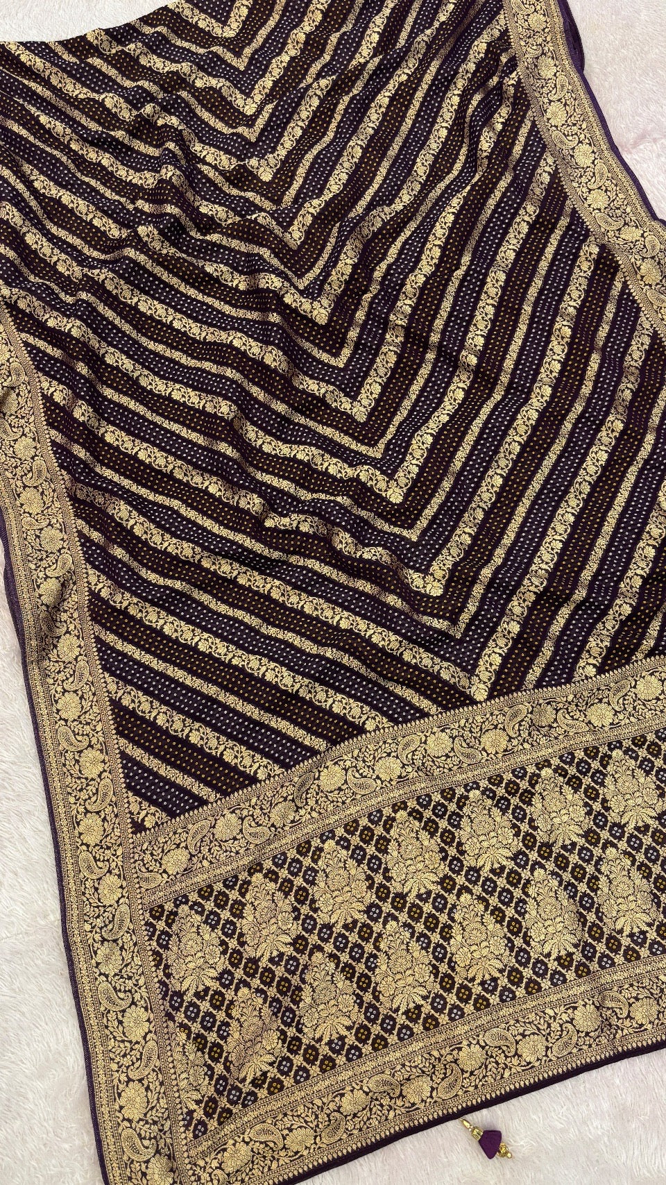 Traditional Khadi Georgette Banarasi Bandhej Saree (Wine) 3