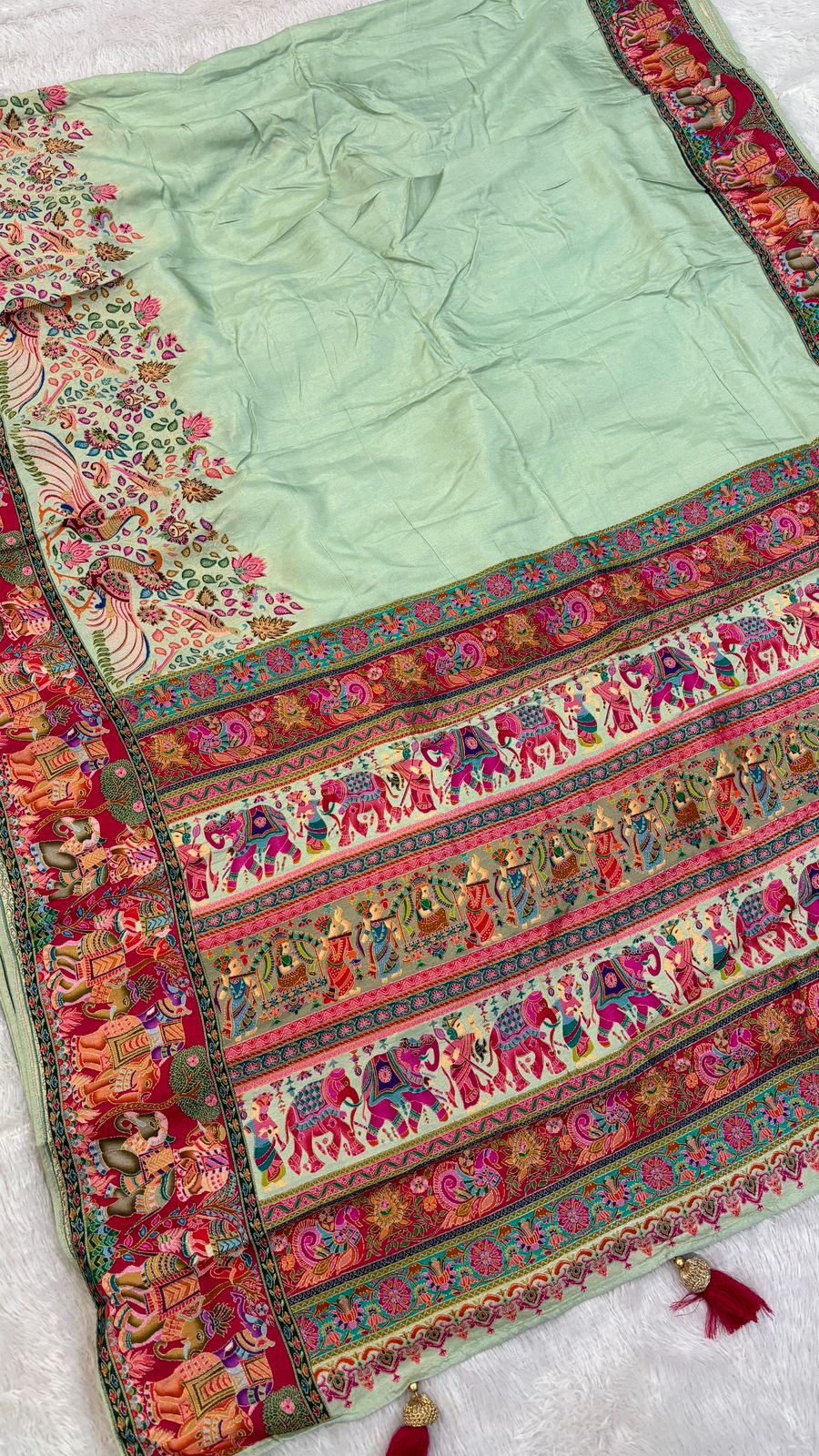 Pure Hand Weaving Kalamkari Saree (Pista Gala)