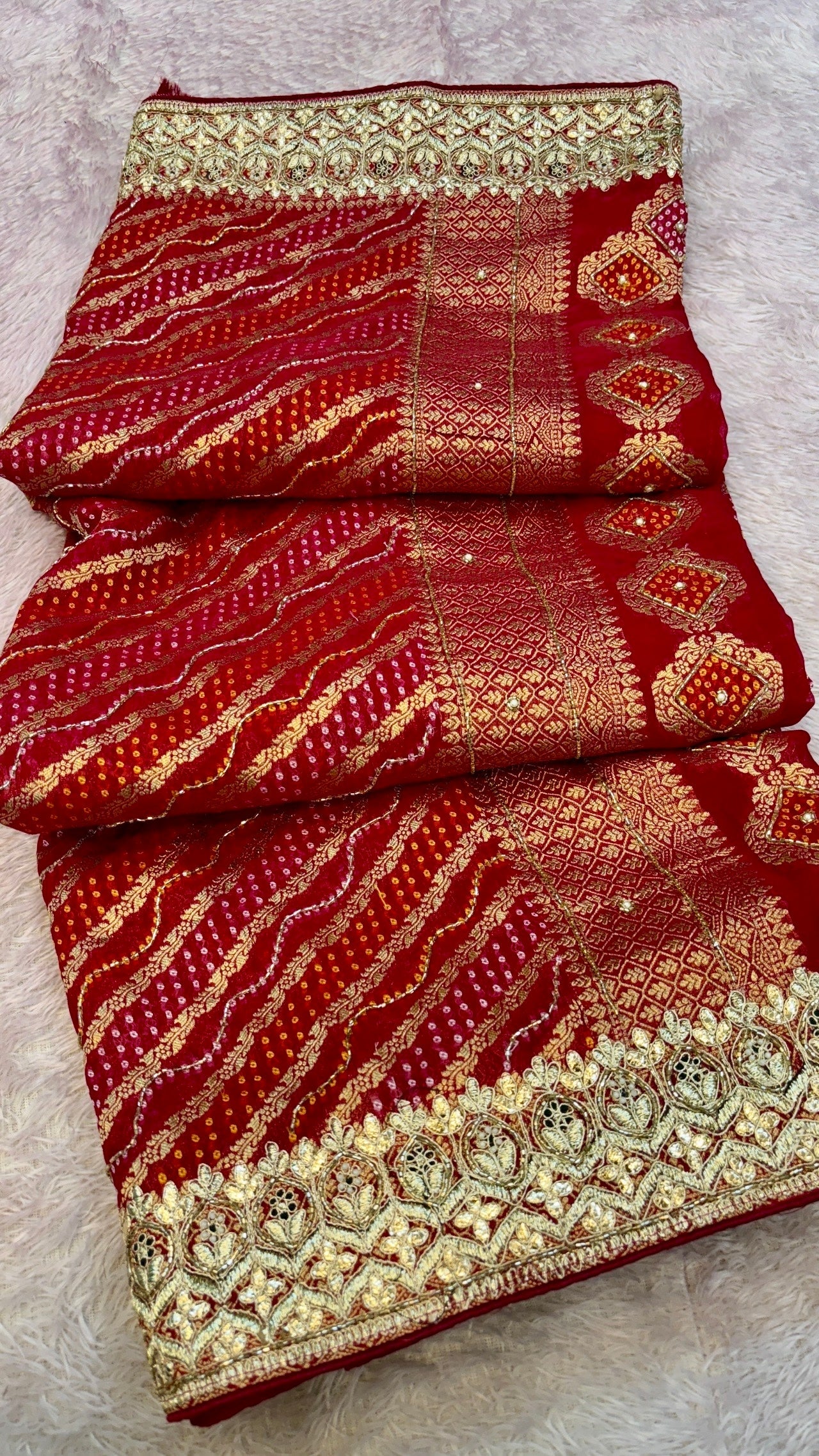 Georgette Banarasi Bandhej Saree with Handwork