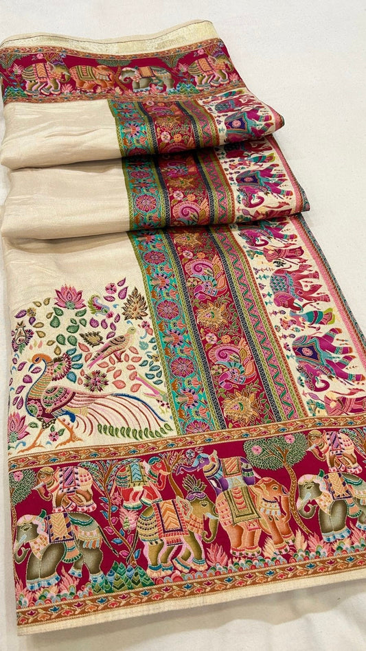 Pure Hand Weaving Kalamkari Saree (Cream Gala)