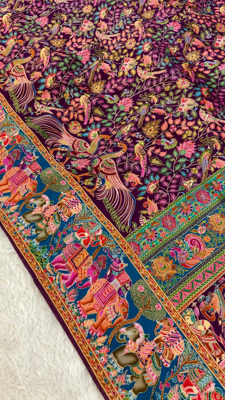 Pure Hand Weaving Kalamkari Saree (Wine Jaal)