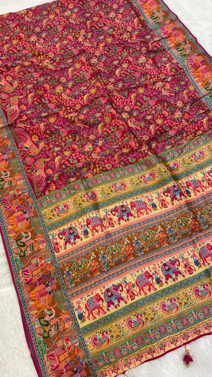 Pure Hand Weaving Kalamkari Saree (Rani Jaal)