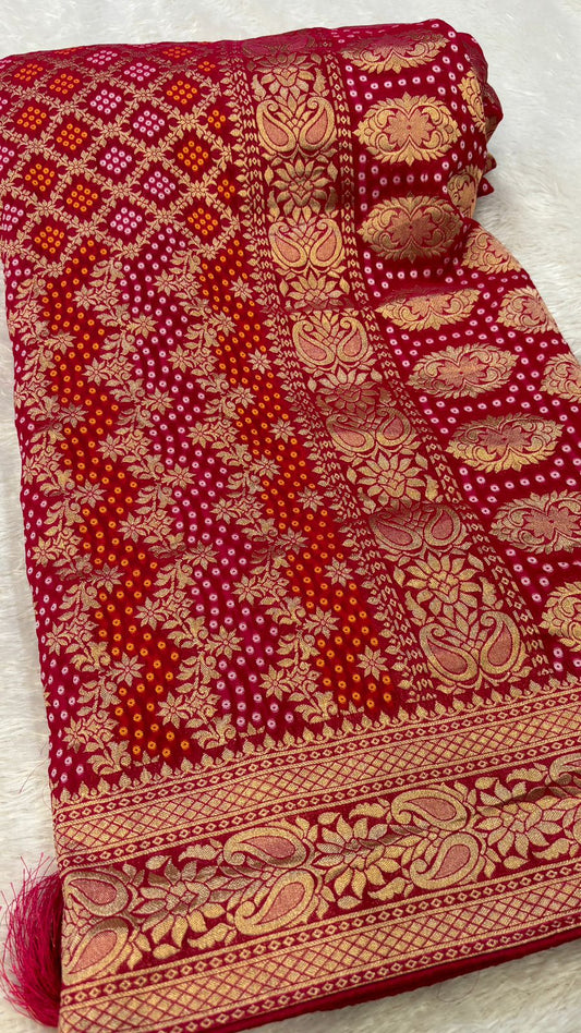 Traditional Georgette Banarasi Bandhej Saree (Rani / Maroon)