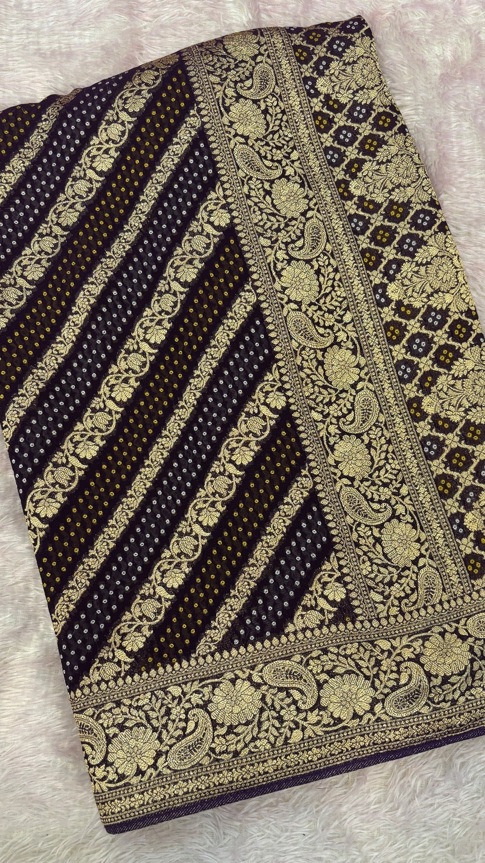 Traditional Khadi Georgette Banarasi Bandhej Saree (Wine) 3