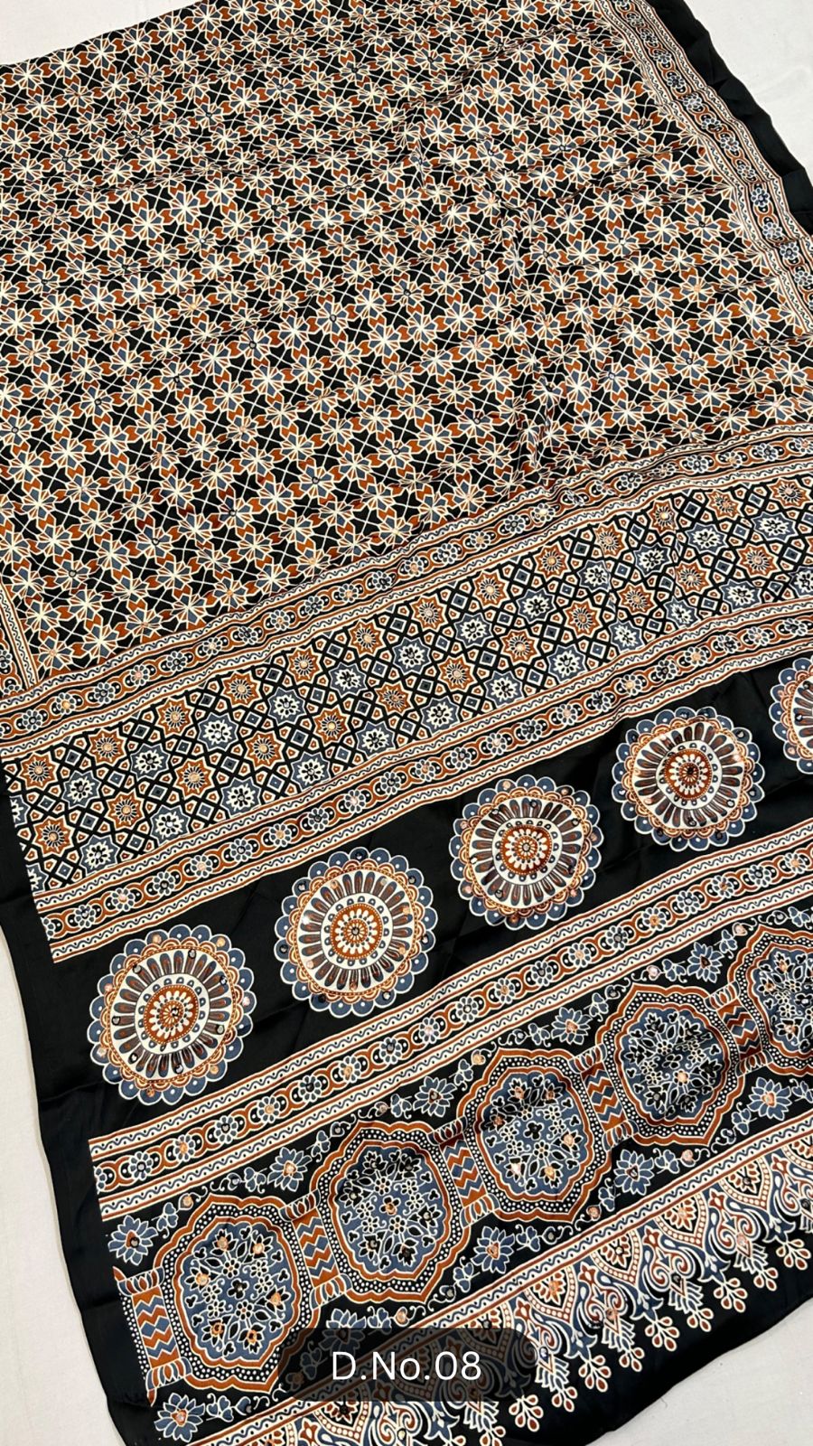 Pure Ajrakh Saree With Mirror Work D.No.08