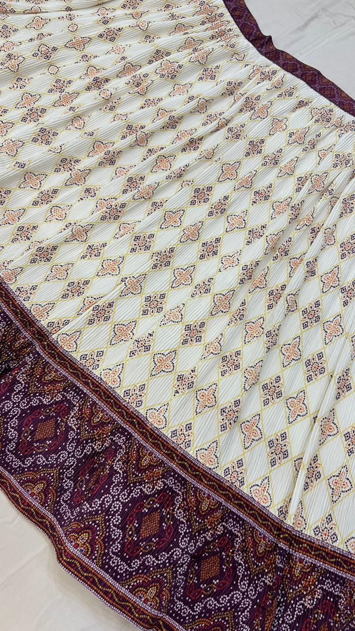 Designer Patola Bandhej Lehanga Choli :-Wine