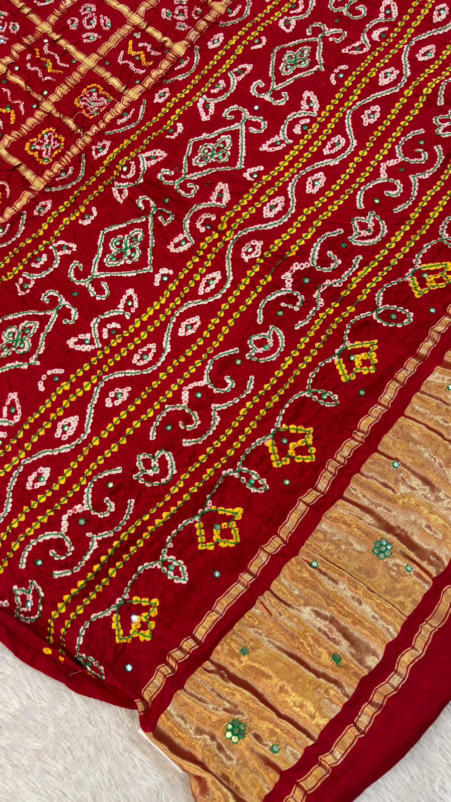 Pure Gaji Silk Abbhli Work Gharchola (Red)