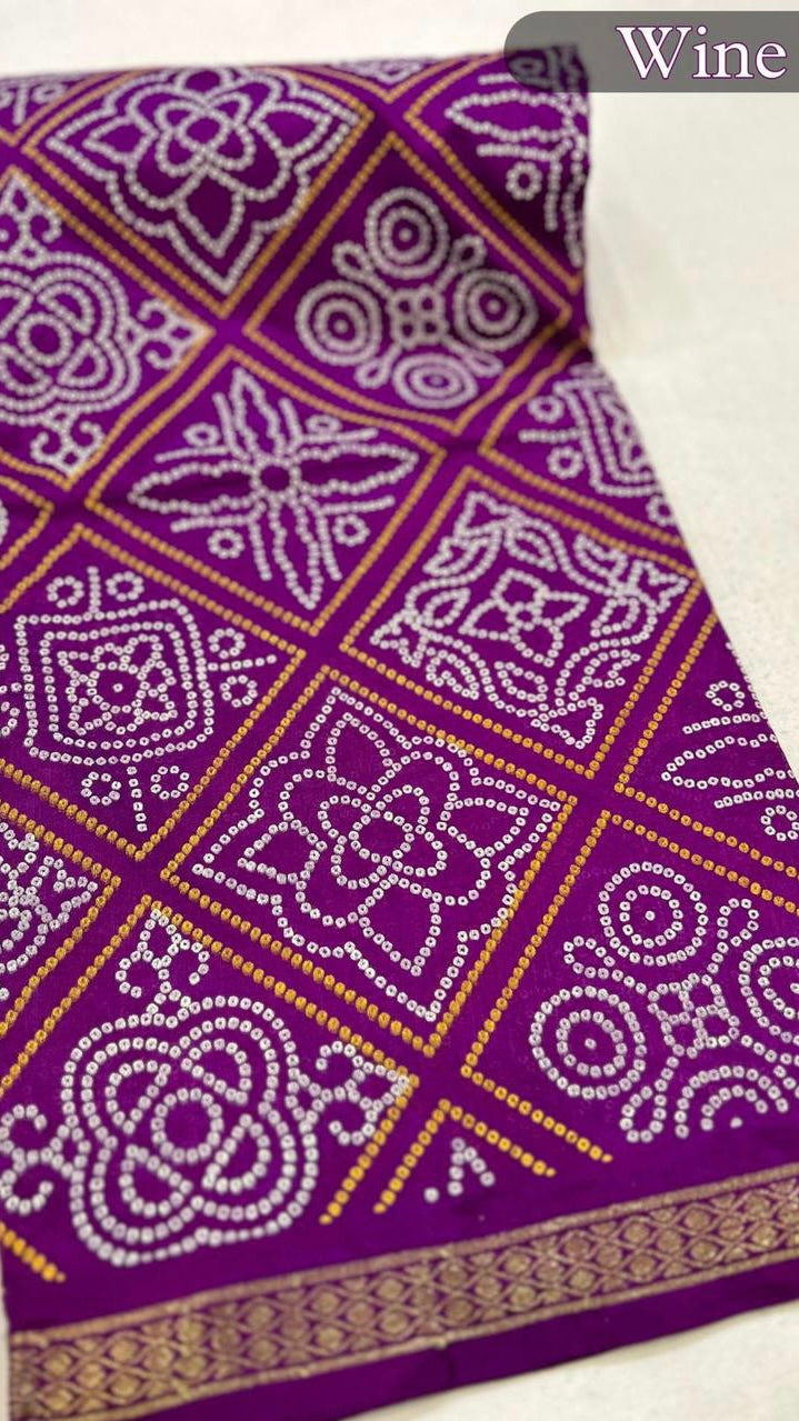 Art Silk Bandhani Sarees (52 Bhag Designe)