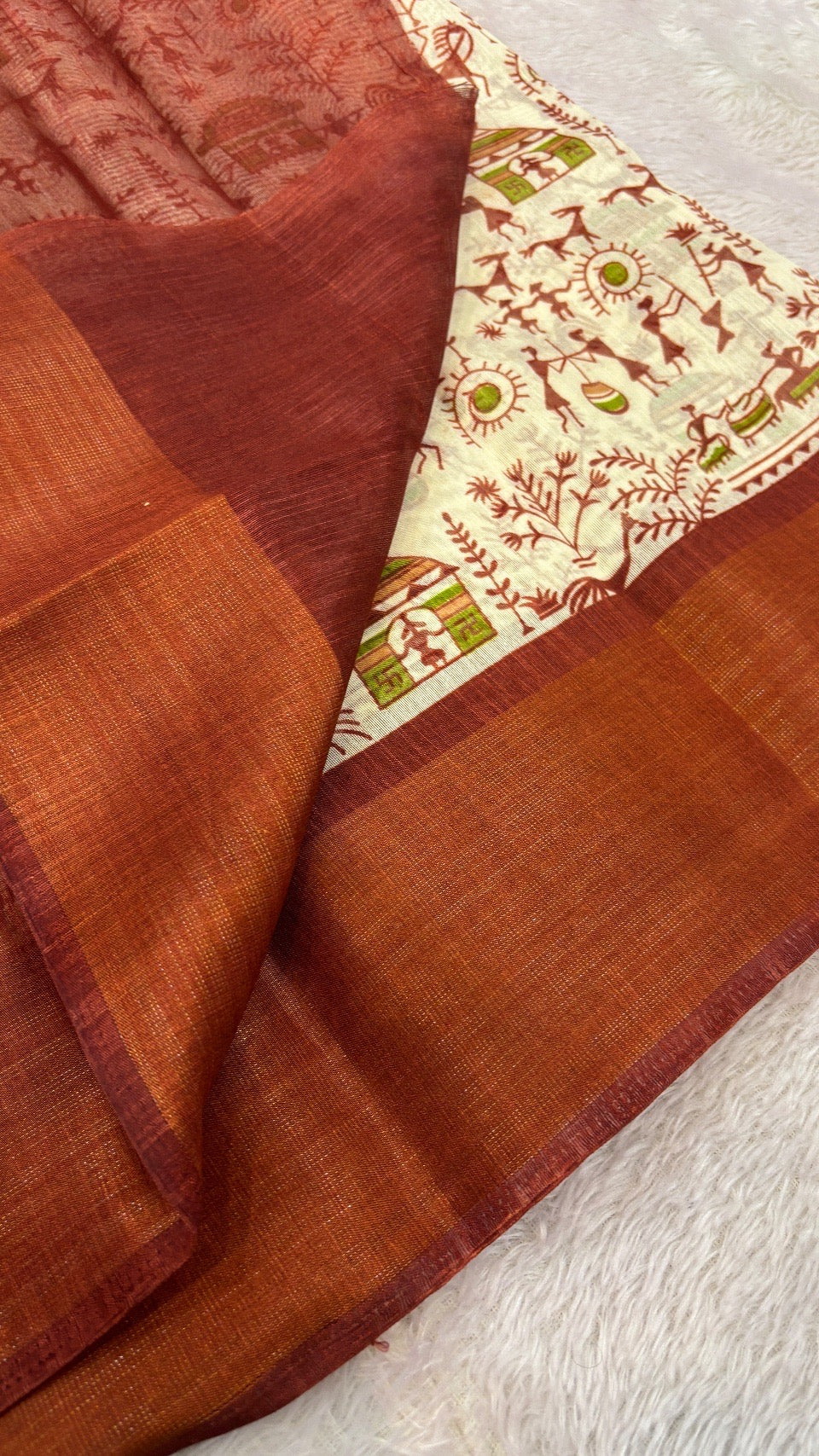 SUMMER SALE Warli Print Cotten Saree (Maroon)