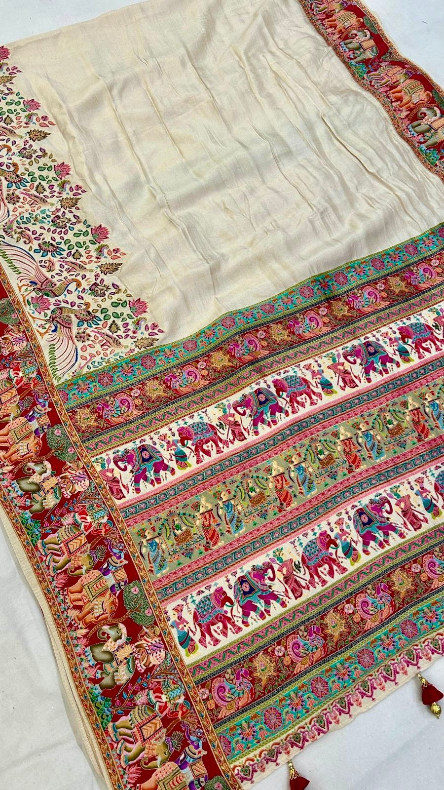 Pure Hand Weaving Kalamkari Saree (Cream Gala)