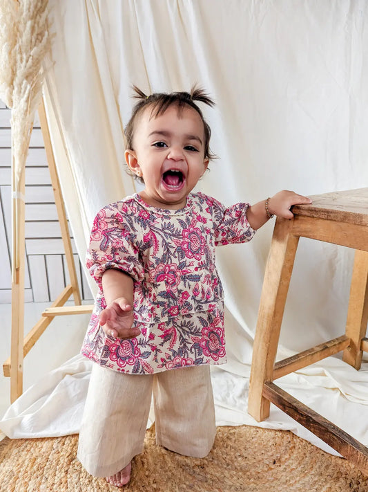 Floral Printed Pure Cotton Eva Girls Top Bottom Set