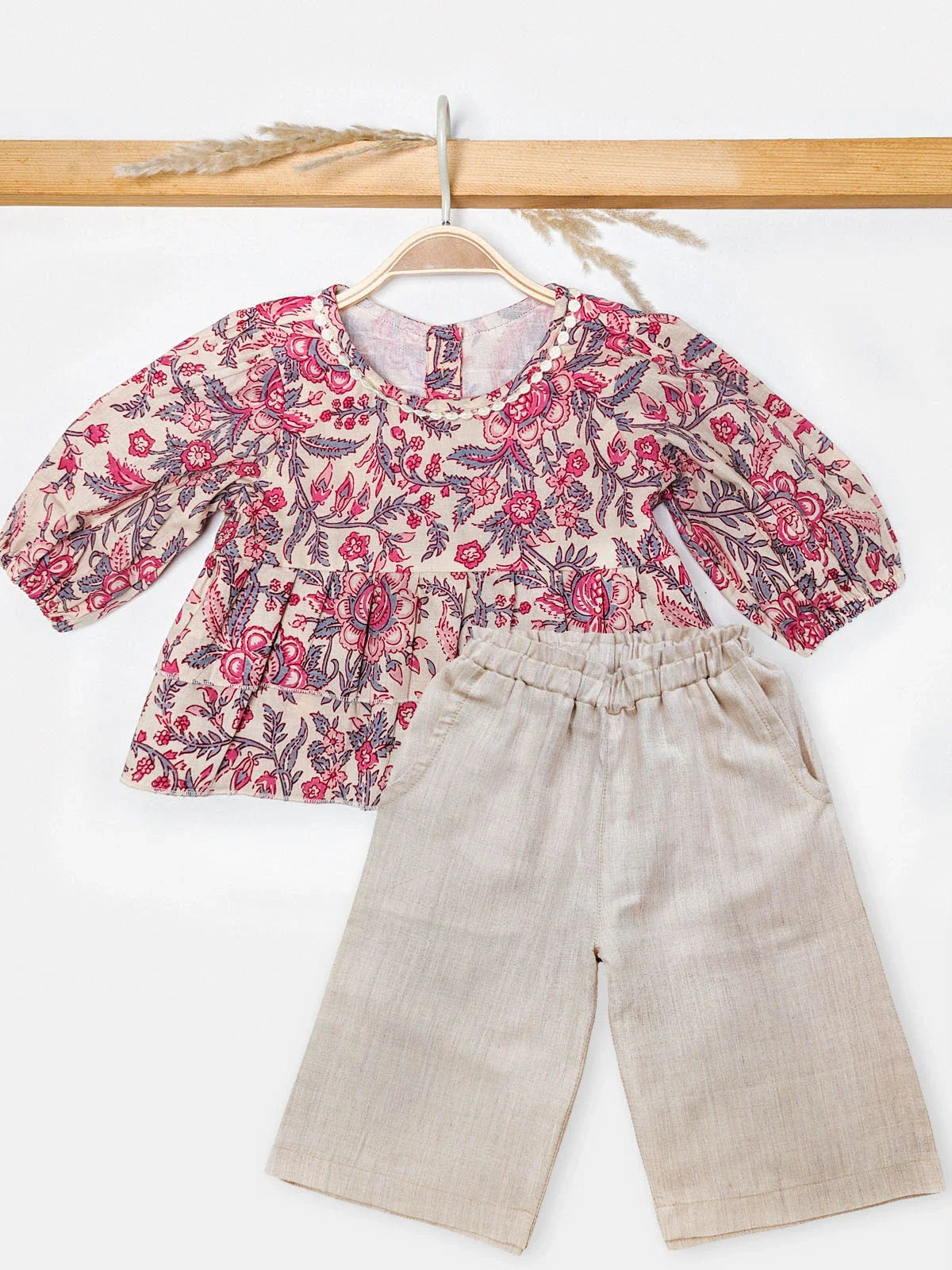 Floral Printed Pure Cotton Eva Girls Top Bottom Set