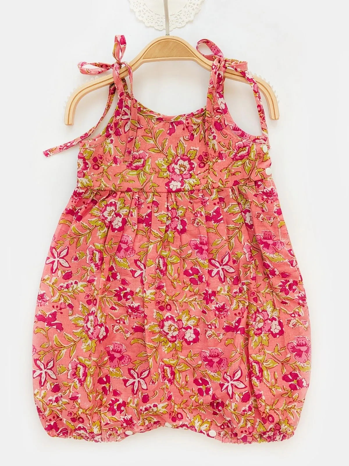 Halemons Baby Girl Pure Cotton Floral Easy to Wear Romper- Peach