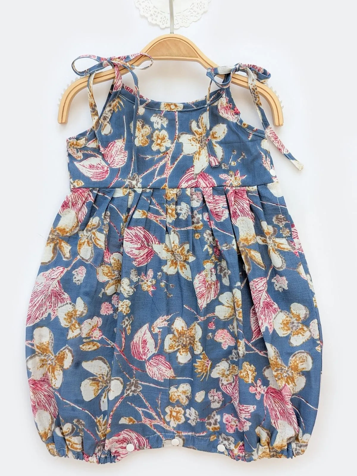 Halemons Baby Girl Pure Cotton Floral Easy to Wear Romper- Blue