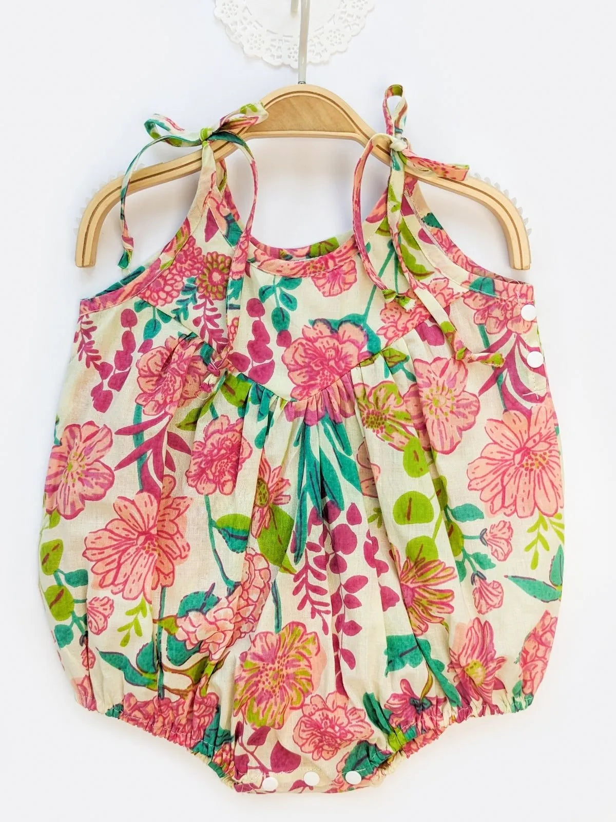 Halemons Baby Girl Pure Cotton Mini Yoke Floral Romper - cream