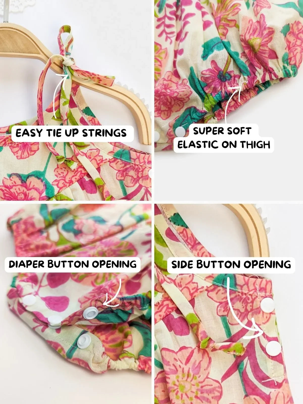 Halemons Baby Girl Pure Cotton Mini Yoke Floral Romper - cream