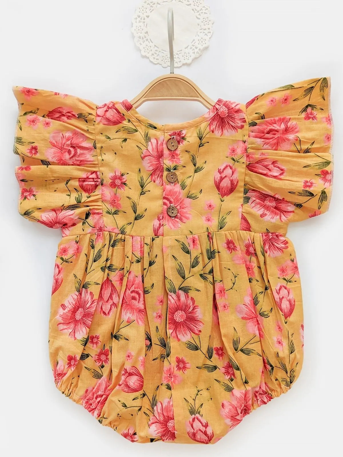 Halemons Baby Girl Pure Cotton Butterfly Floral Romper- Yellow