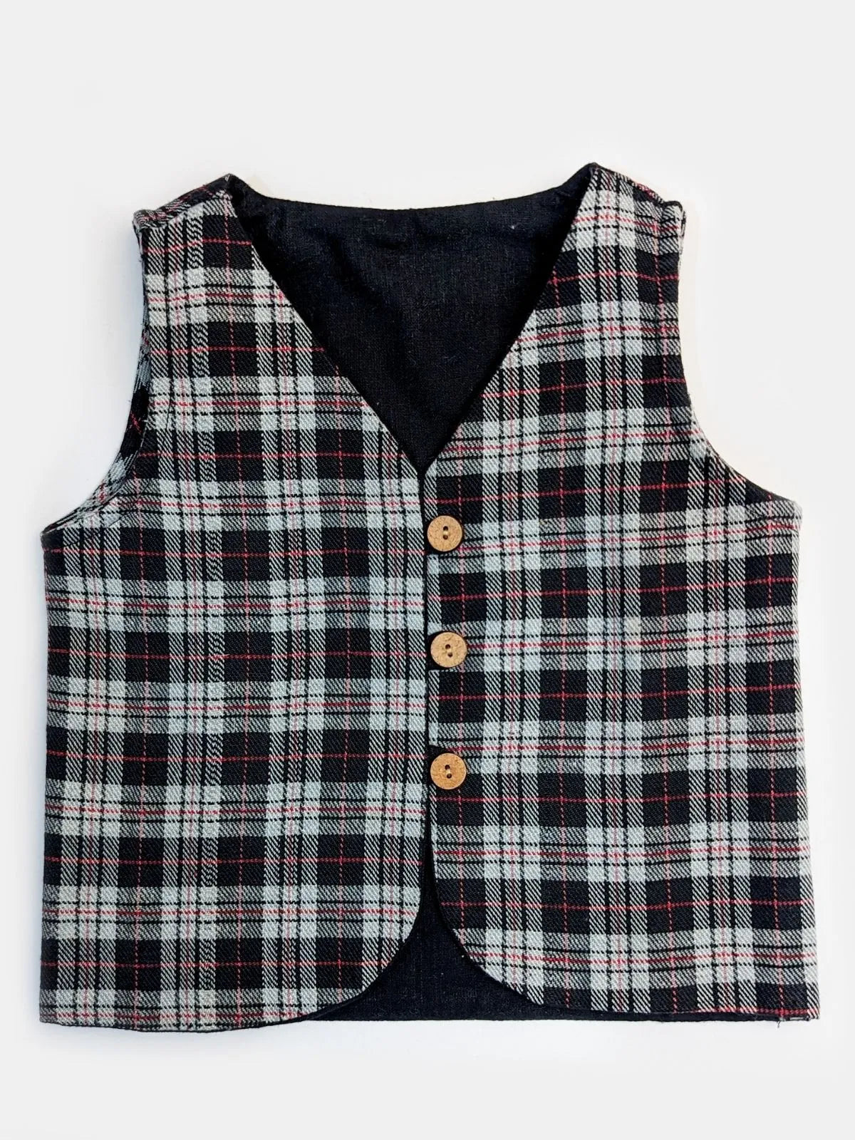 Halemons Baby Boy Fleece Sleeveless Mini Jacket Checks-Grey