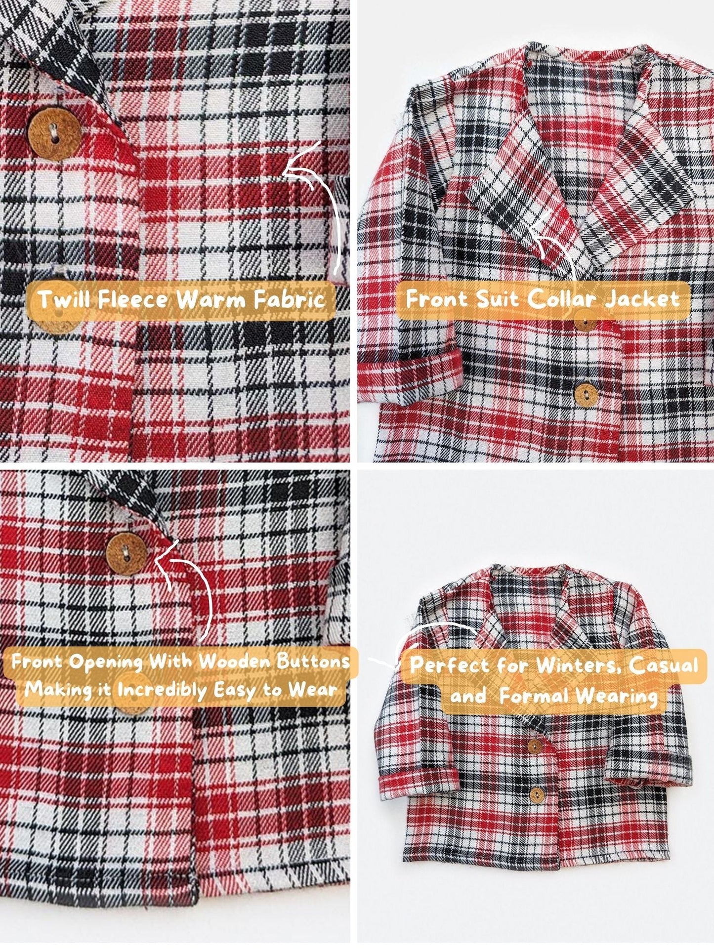 Halemons Baby Boy Semi Cotton Full Sleeves Jacket Overcoat style-Red