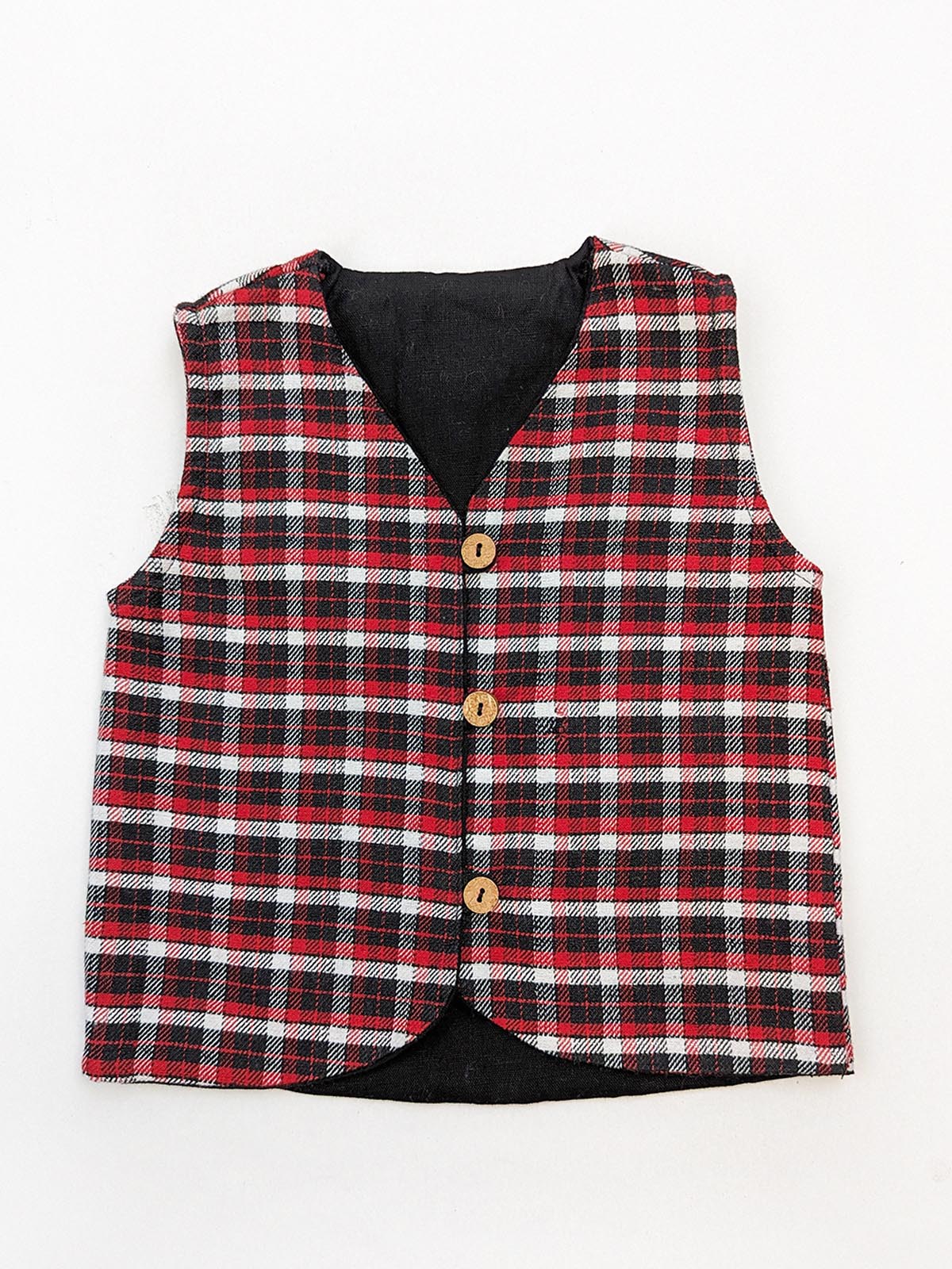 Halemons Baby Boy Fleece Half Sleeves Mini Jacket Checks-Black