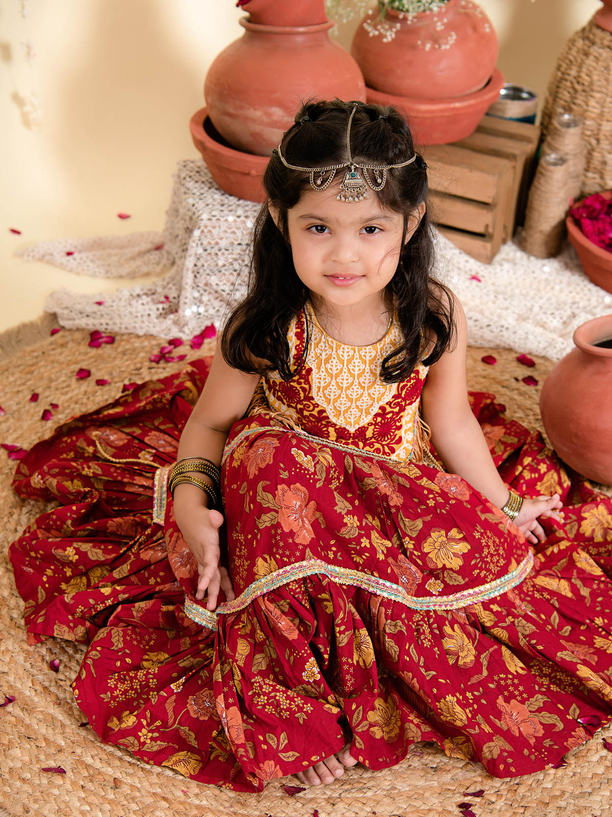 Wedding Vibe Frilled Red Lehenga Choli for Girls