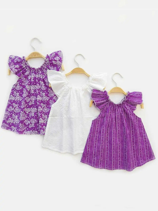 Halemons Baby Girl Cool Tulip Pure Cotton Floral Short Sleeve Jabla - Purple