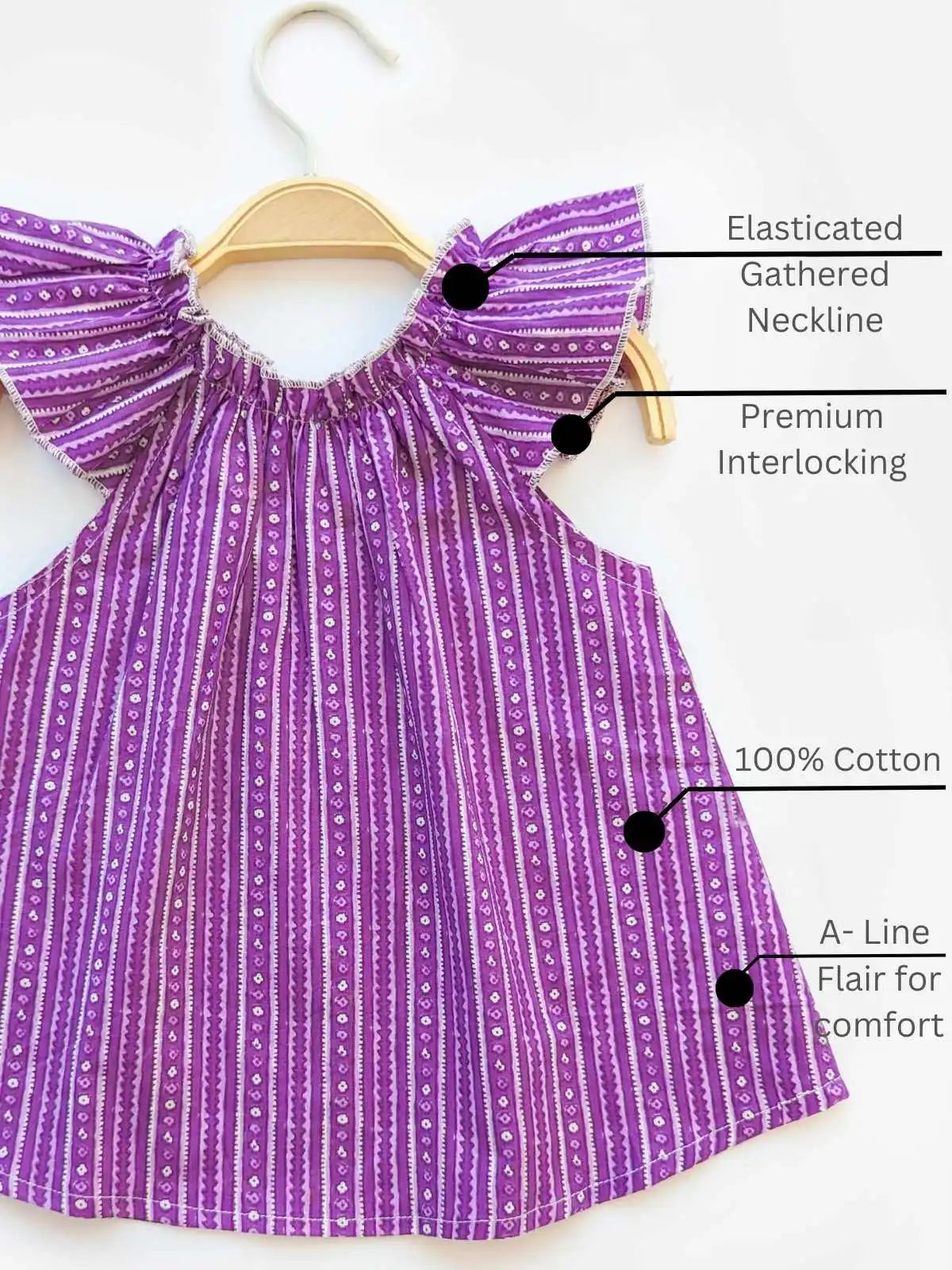 Halemons Baby Girl Cool Tulip Pure Cotton Floral Short Sleeve Jabla - Purple