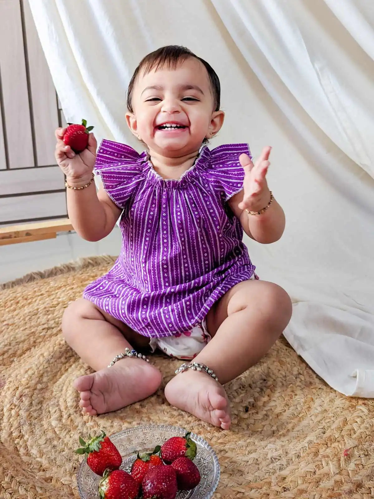 Halemons Baby Girl Cool Tulip Pure Cotton Floral Short Sleeve Jabla - Purple