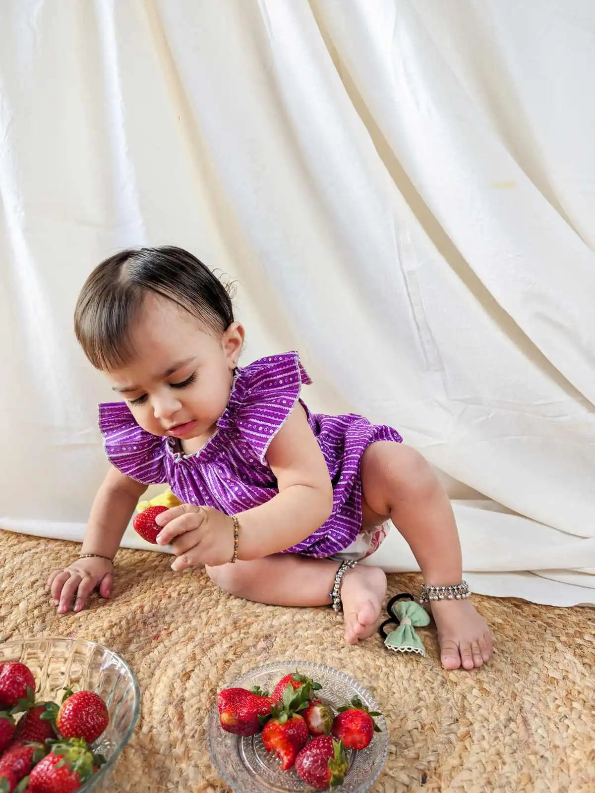 Halemons Baby Girl Cool Tulip Pure Cotton Floral Short Sleeve Jabla - Purple