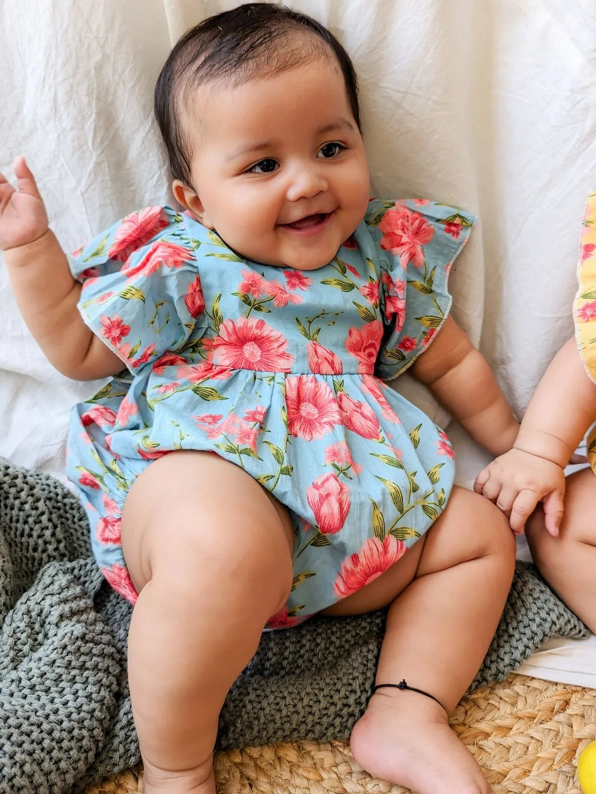 Halemons Baby Girl Pure Cotton Butterfly European Boho Romper- Sky