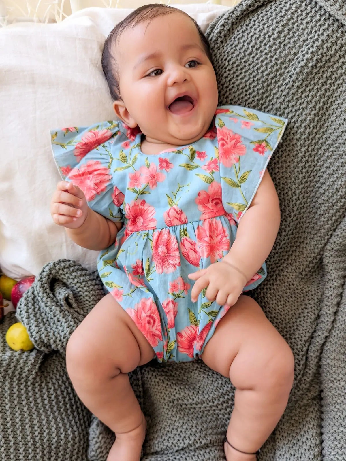 Halemons Baby Girl Pure Cotton Butterfly European Boho Romper- Sky