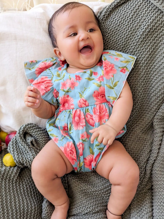 Halemons Baby Girl Pure Cotton Butterfly European Boho Romper- Sky