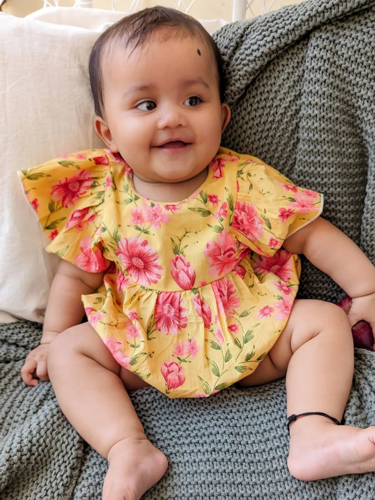 Halemons Baby Girl Pure Cotton Butterfly Floral Romper- Yellow