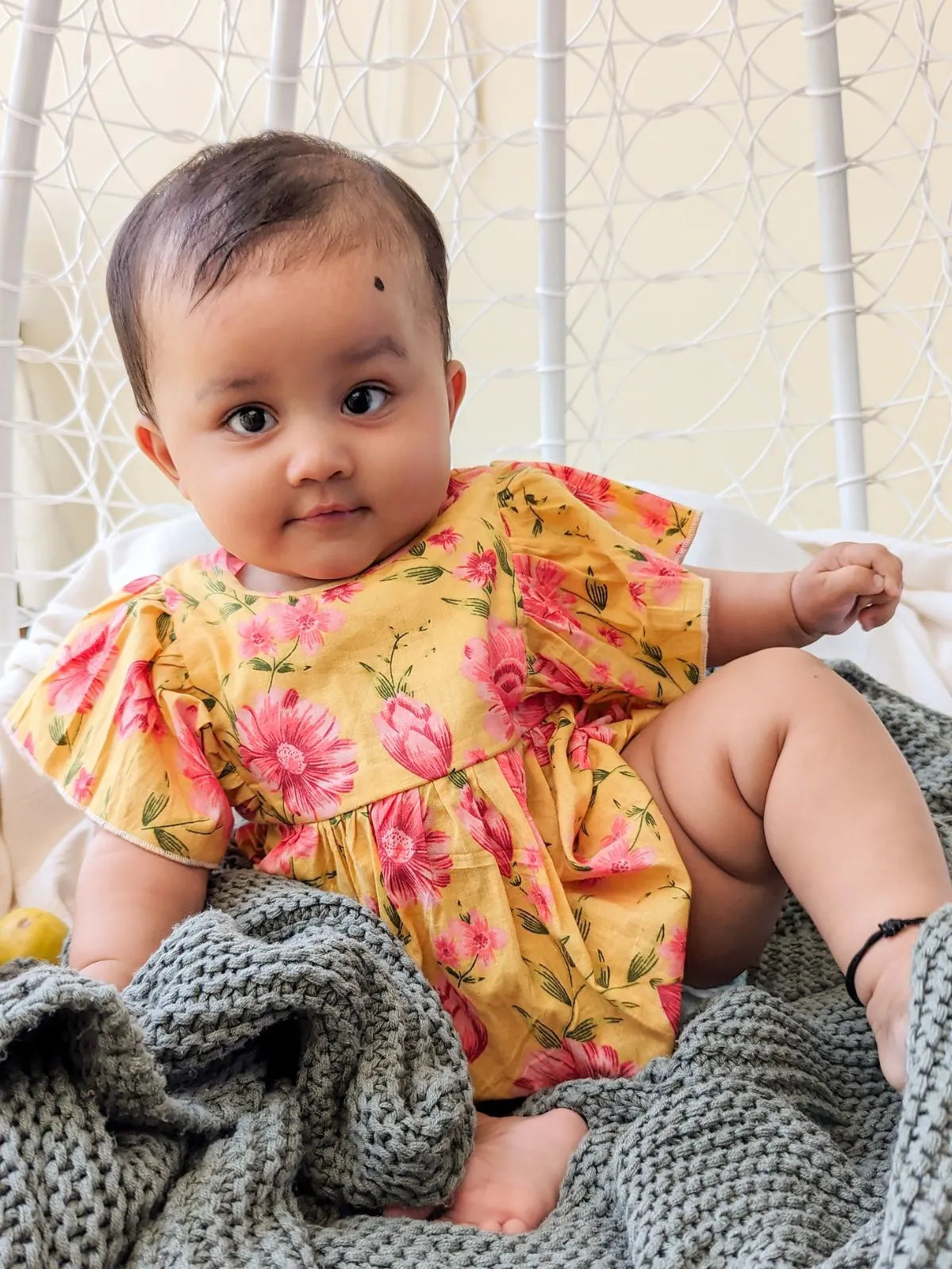 Halemons Baby Girl Pure Cotton Butterfly Floral Romper- Yellow