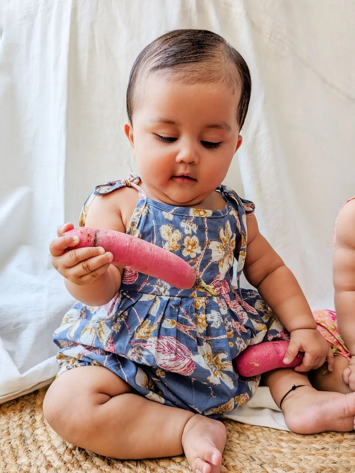 Halemons Baby Girl Pure Cotton Floral Easy to Wear Romper- Blue