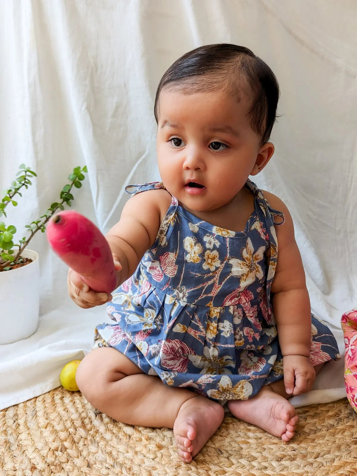 Halemons Baby Girl Pure Cotton Floral Easy to Wear Romper- Blue