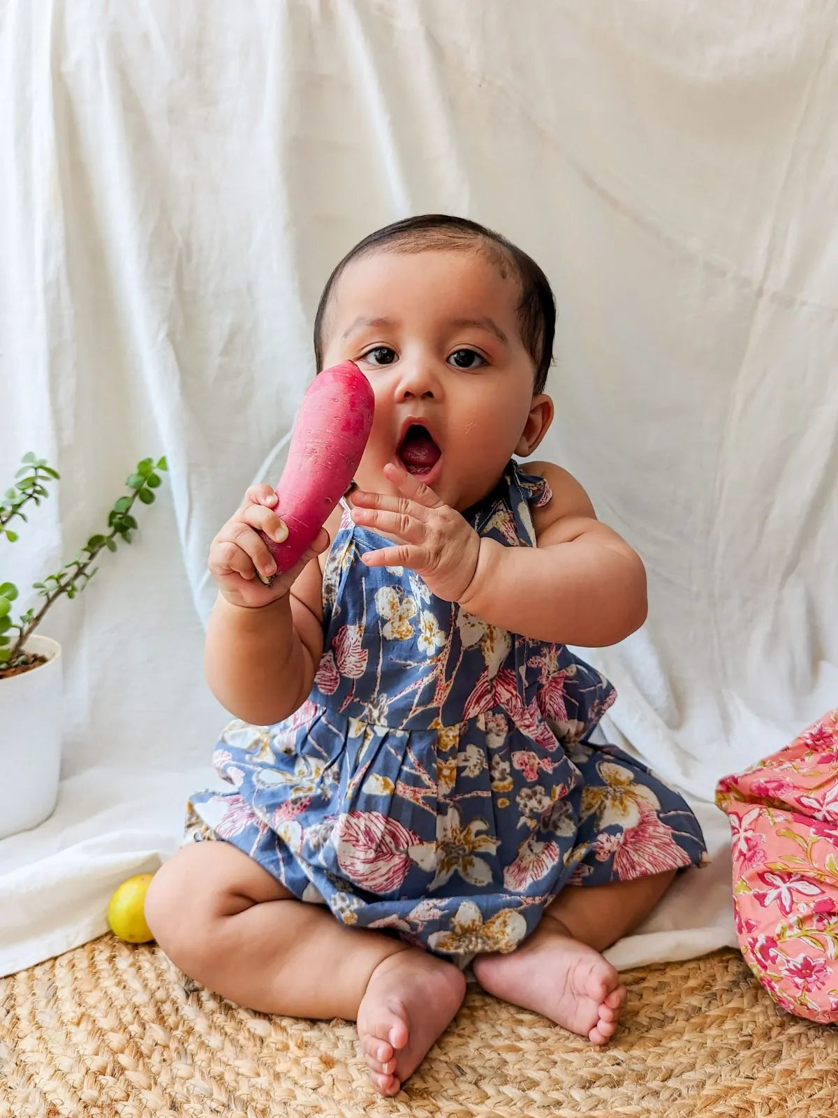 Halemons Baby Girl Pure Cotton Floral Easy to Wear Romper- Blue