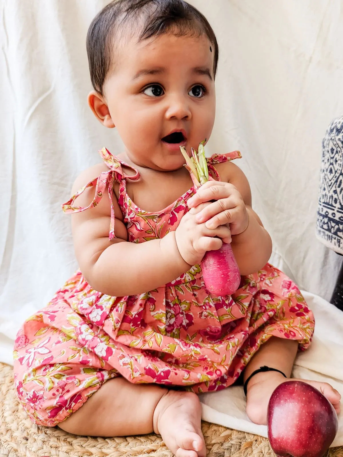 Halemons Baby Girl Pure Cotton Floral Easy to Wear Romper- Peach