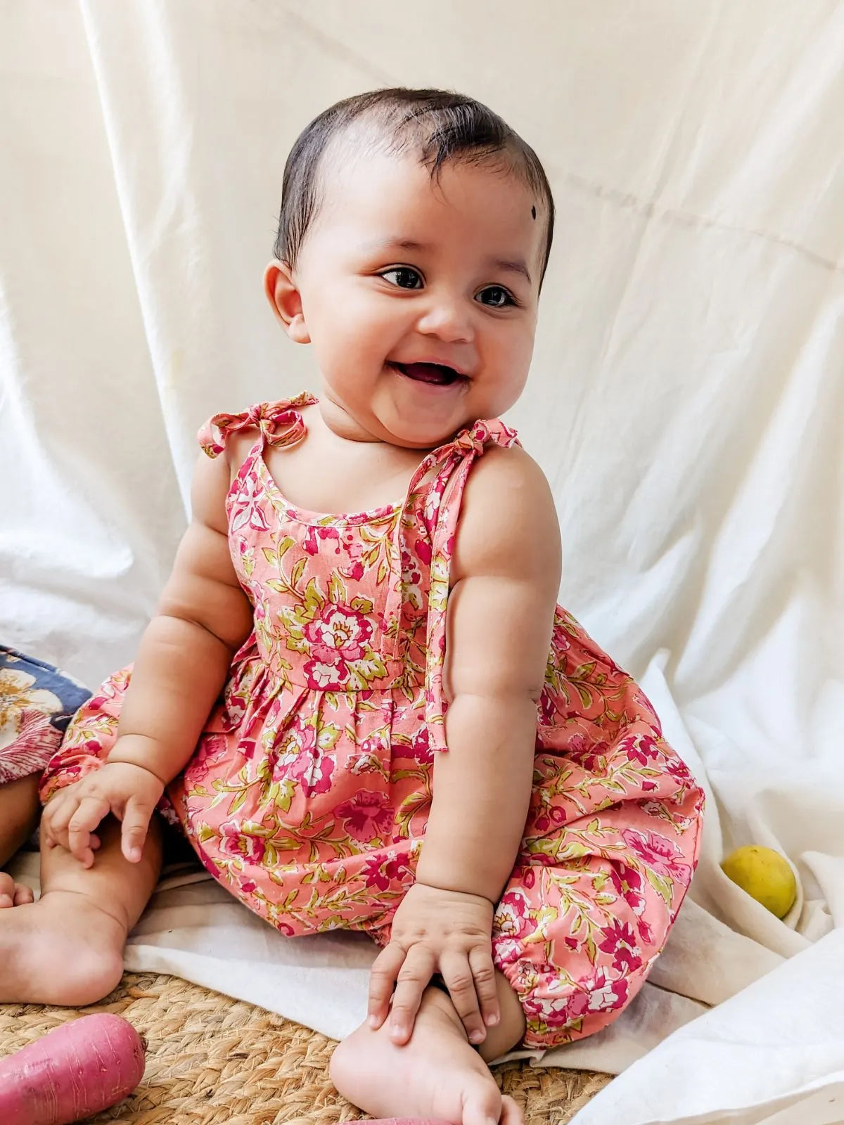 Halemons Baby Girl Pure Cotton Floral Easy to Wear Romper- Peach