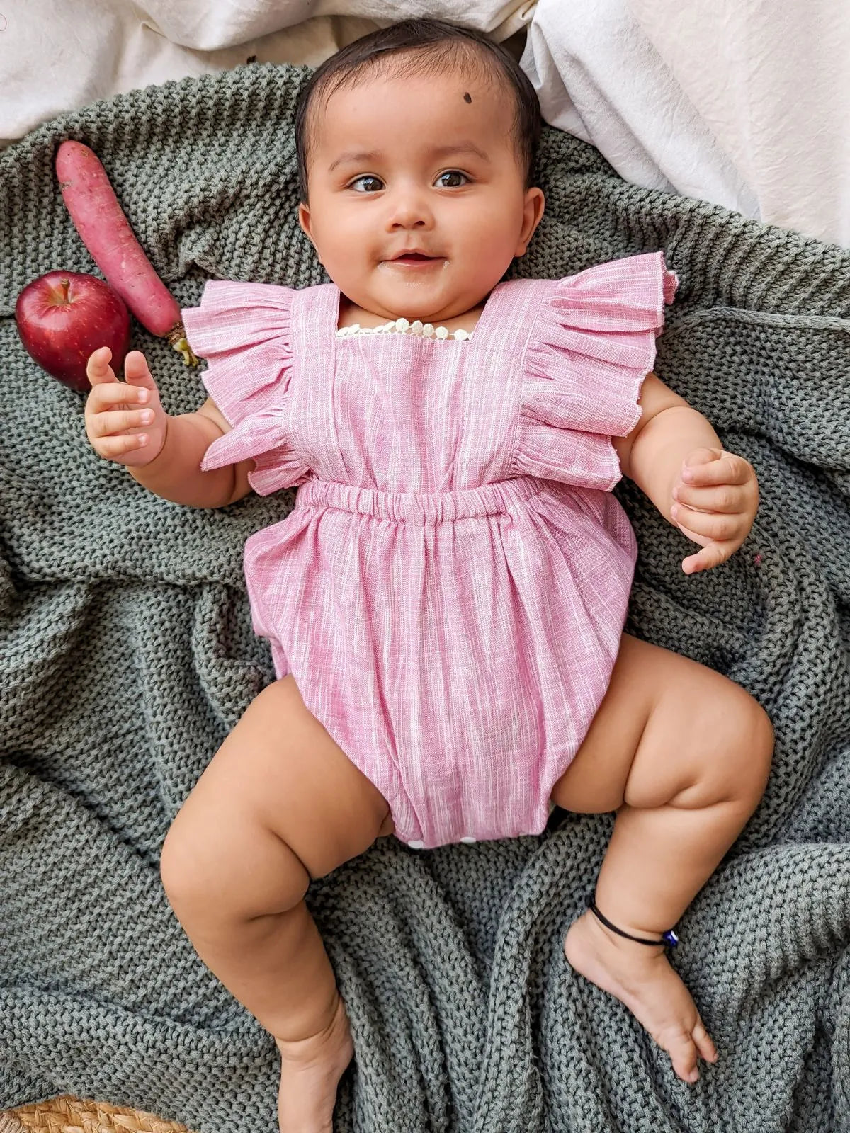 Halemons Baby Girl Pure Cotton Frilled Romper - pink