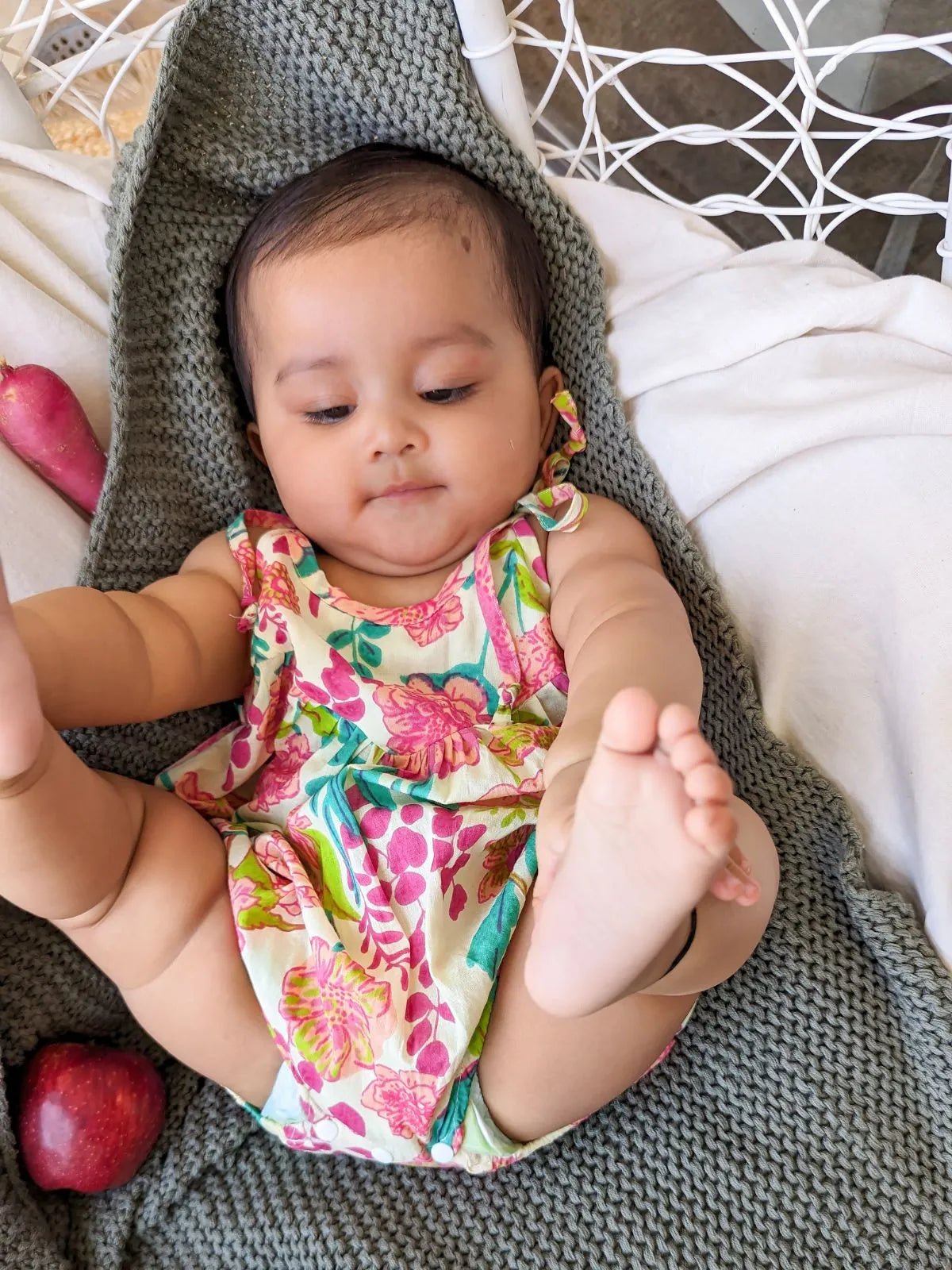 Halemons Baby Girl Pure Cotton Mini Yoke Floral Romper - cream