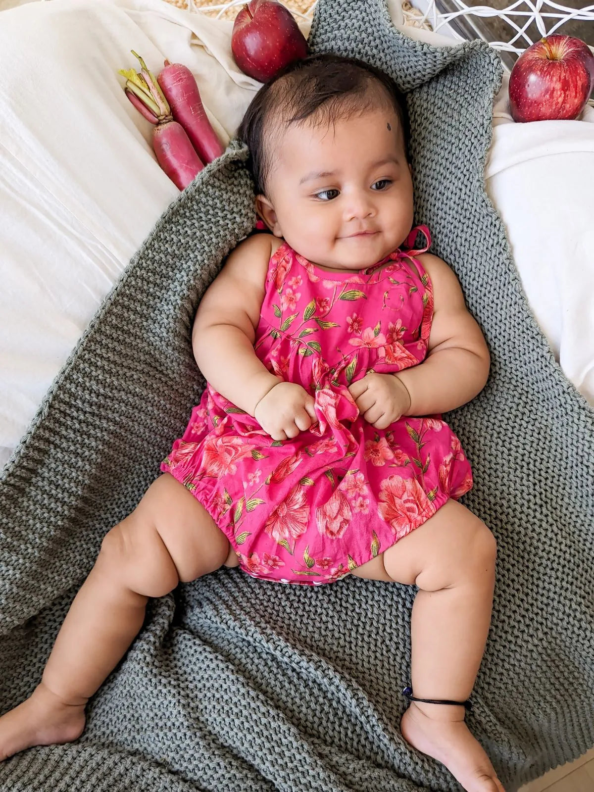 Halemons Baby Girl Pure Cotton Mini Yoke Floral Romper - pink