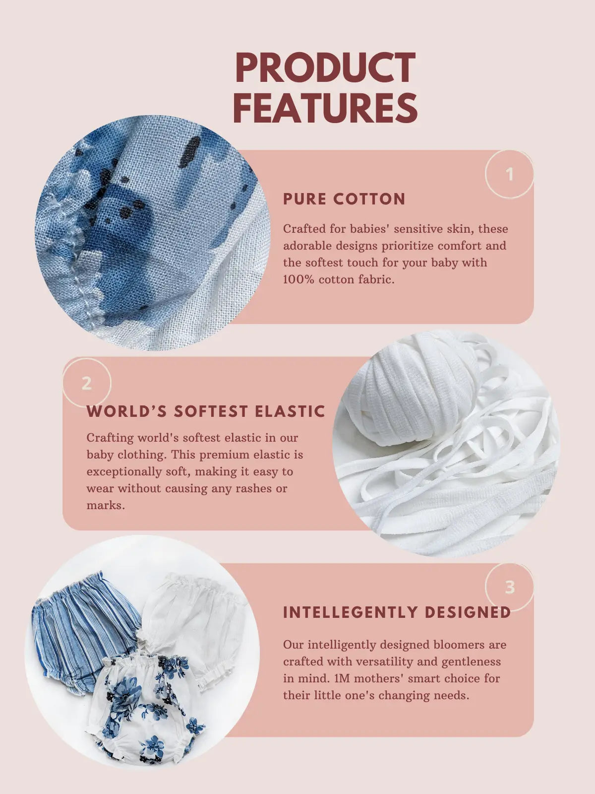 Halemons Baby Girl Pure Cotton Super Soft Butter Bloomers Pack of 3- Sky