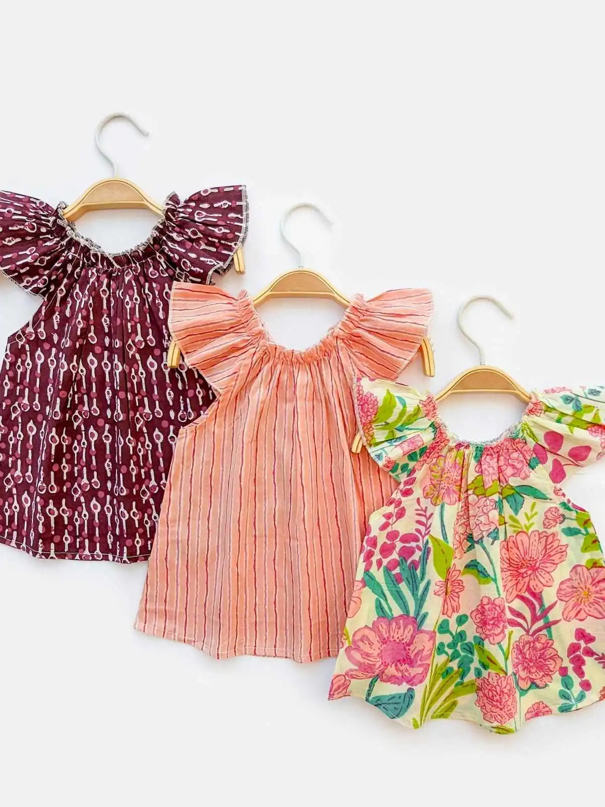 Halemons Baby Girl Summer Tulip Pure Cotton Floral Short Sleeve Jabla Pack of 3