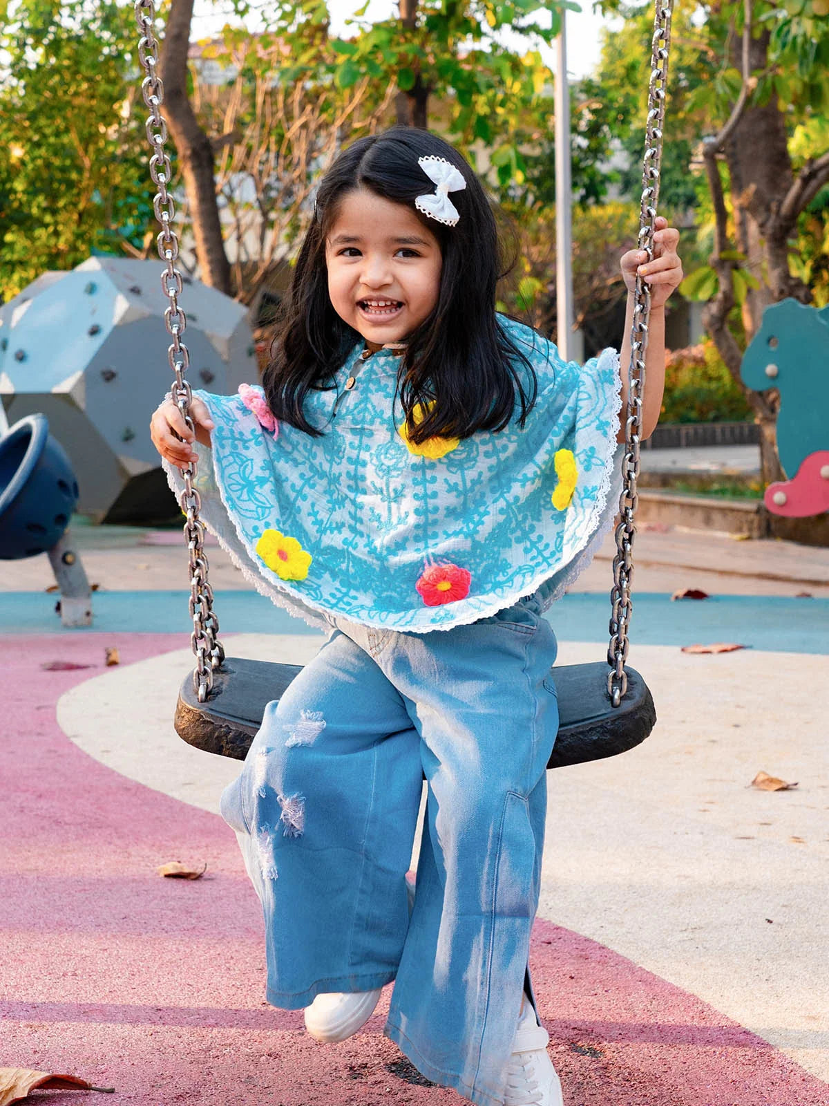 Halemons Sky Spring Woolen Flower Baby Girl Poncho Top