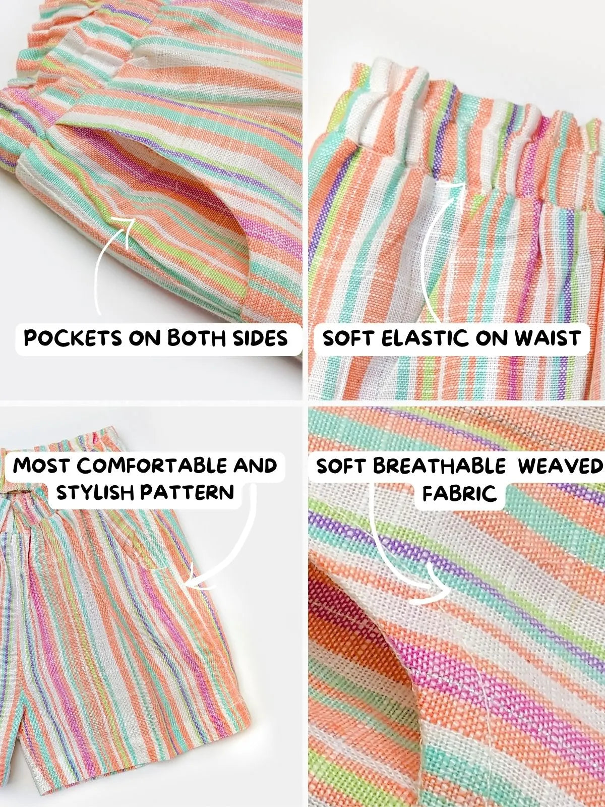 Half Sleeves Peach Stripe Kids Combo